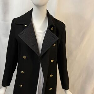 Women's Double-Breasted Wool Black Pea Coat